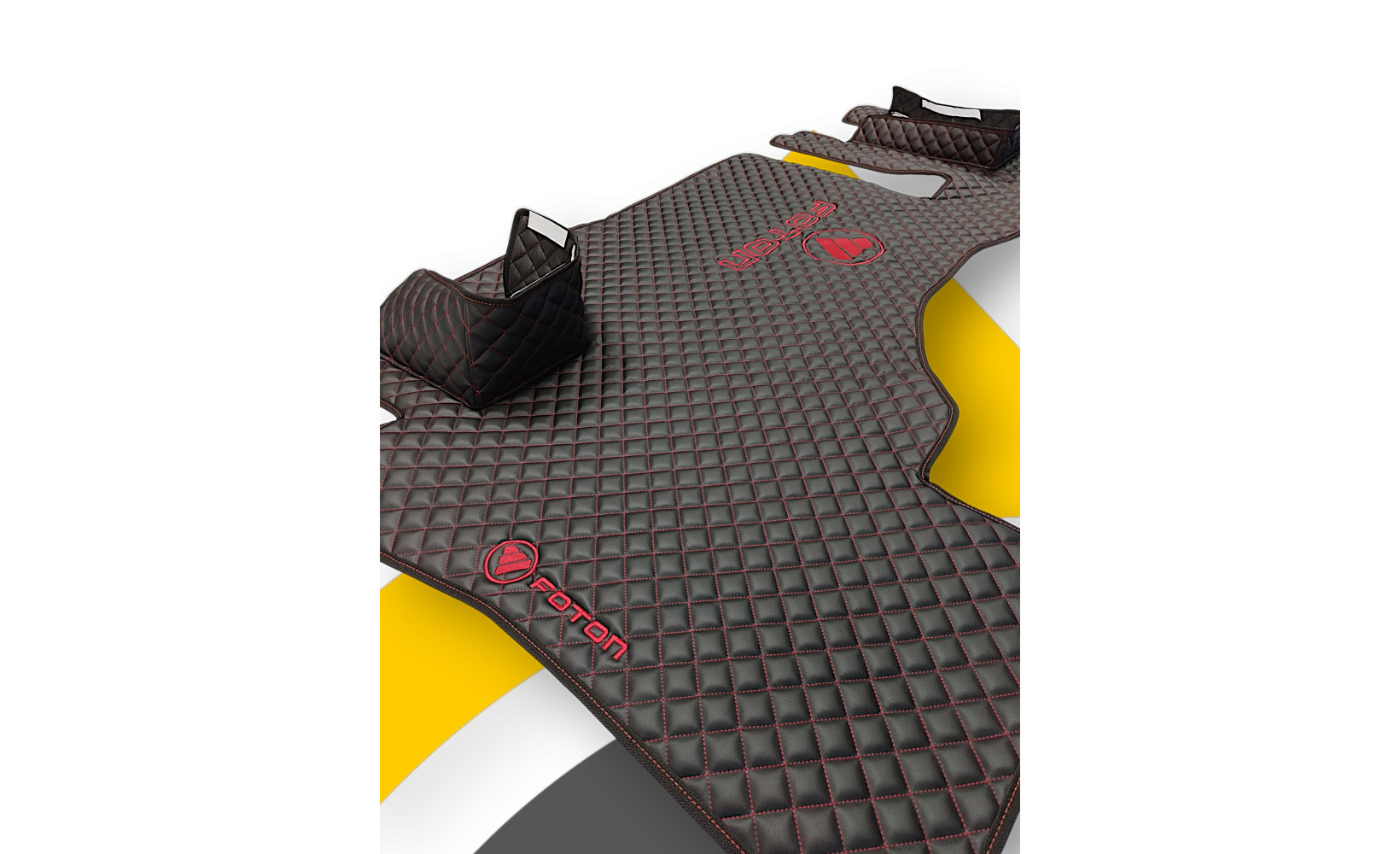 Автоковрики ЭКО Кожа ноги+средний Foton AUMAN №92 (вышивка центр+ноги) чёрный (красн.) 260329 Povorotnik.ru