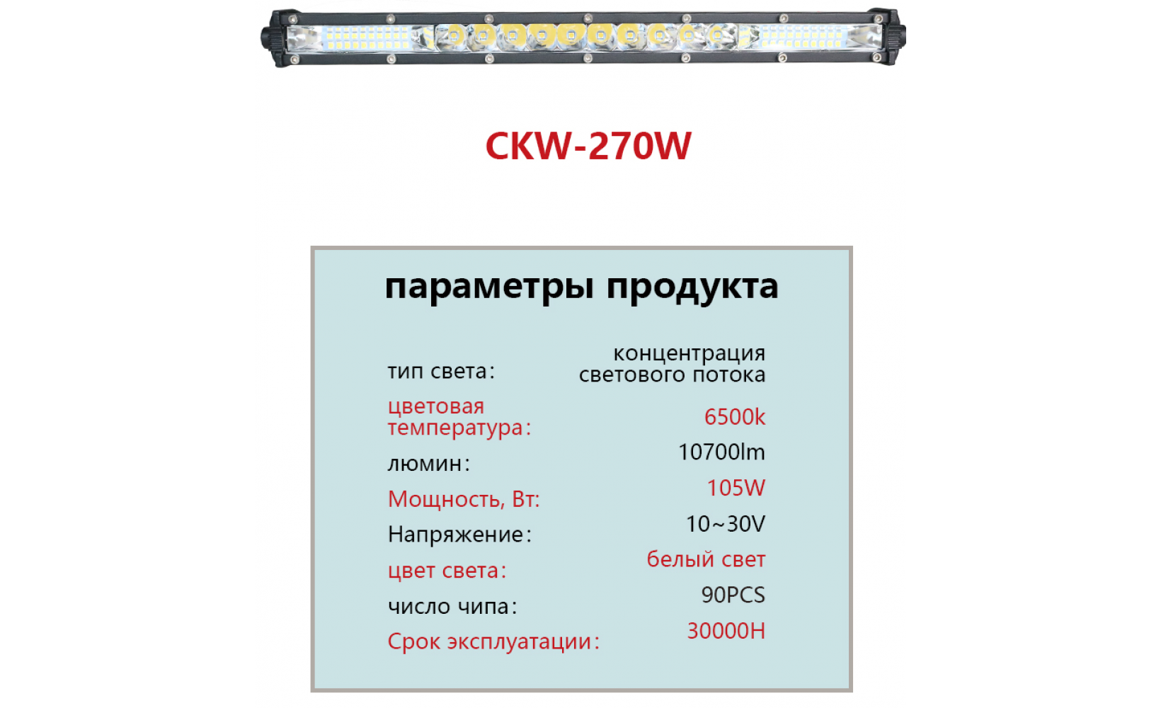 Ходовые огни 12-24v балка на крышу автомобиля CKW-270W 1280*45*30 белый 238409