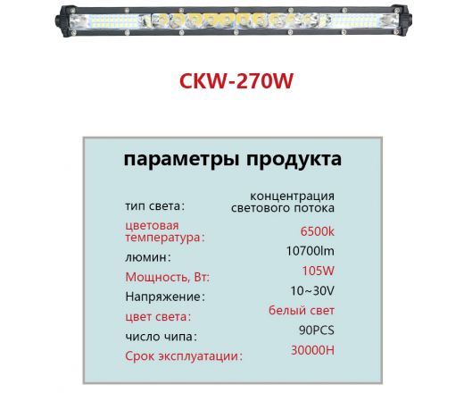 Ходовые огни 12-24v балка на крышу автомобиля CKW-270W 1280*45*30 белый 238409